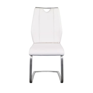 Set of Two White and Silver Upholstered Leather Dining Side Chairs