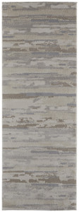 8' Ivory Tan And Brown Abstract Power Loom Distressed Stain Resistant Runner Rug