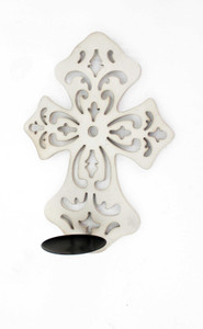 15.5 X 5 X 11 White Wooden Cross - Candle Holder Sconce - 614486178216