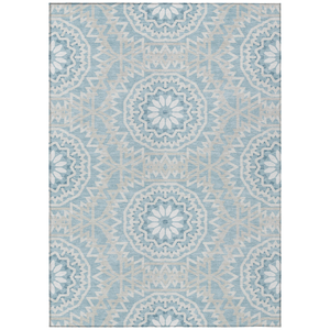 10' X 14' Denim Blue And Ivory Floral Medallion Washable Indoor Outdoor Area Rug - 608219034368
