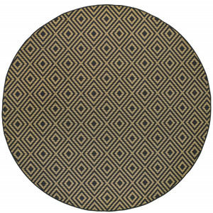 8' Round Black Round Geometric Stain Resistant Indoor Outdoor Area Rug - 606114573708
