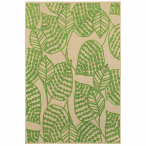 3' x 6' Sand and Lime Green Leaves Indoor Outdoor Area Rug - 4512822764641