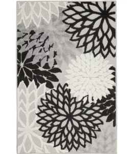 3' X 4' Black And White Floral Non Skid Indoor Outdoor Area Rug - 606114454274