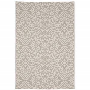 5' X 7' Grey Floral Stain Resistant Indoor Outdoor Area Rug