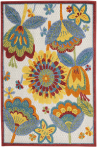 3' X 4' Yellow And Teal Floral Non Skid Indoor Outdoor Area Rug - 606114455592
