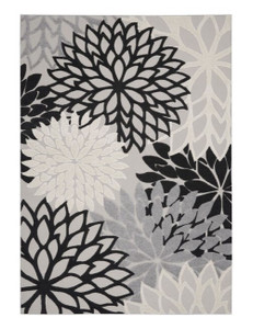 10' X 13' Black And White Floral Non Skid Indoor Outdoor Area Rug - 606114454304