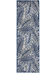 2' X 8' Ivory And Navy Floral Non Skid Indoor Outdoor Runner Rug - 606114455011
