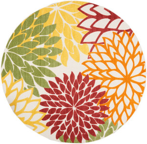 8' X 8' Red Round Floral Non Skid Indoor Outdoor Area Rug - 606114454489