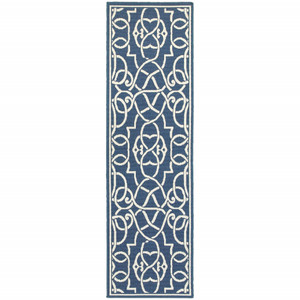 2' X 8' Navy Geometric Stain Resistant Indoor Outdoor Area Rug - 606114574538