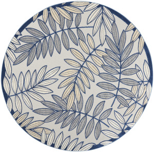 8' X 8' Ivory And Navy Round Floral Non Skid Indoor Outdoor Area Rug - 606114455035