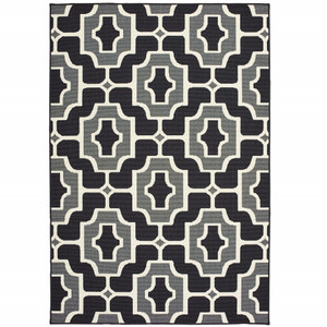 6' X 9' Black Geometric Stain Resistant Indoor Outdoor Area Rug - 606114573593