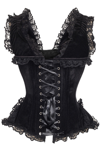 Top Drawer Black Velvet & Lace Steel Boned Corset with Cap Sleeves