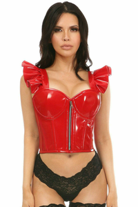 Lavish Patent Bustier Top with Ruffle Sleeves