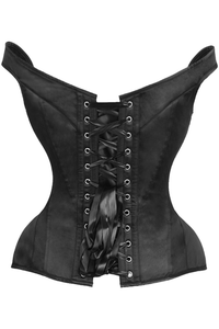 Top Drawer Black Satin Steel Boned Corset with Straps