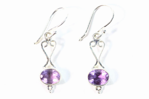 Scroll-work Amethyst Hook Earrings