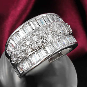 Regal Baguette And CZ Statement Band Ring