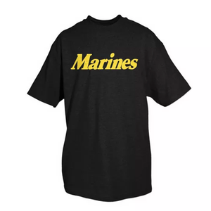 Marines Black T-Shirt Yellow Imprint