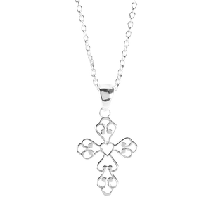 Necklace Open Bud Cross Silver Plate
