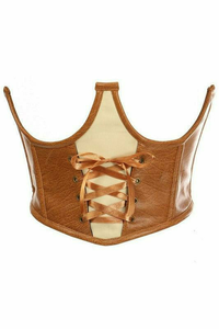 Top Drawer Faux Leather Steel Boned Lace-Up Open Cup Waist Cincher