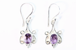 Scroll-work Frame Amethyst Hook Earrings