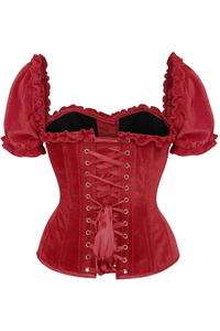 Top Drawer Steel Boned Dark Red Velvet Overbust Corset with Sleeves