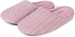 Roxoni Women's Cozy Knit Memory Foam Slippers, Fleece Lined, Indoor Outdoor Rubber Sole