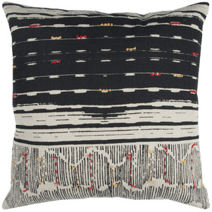 Homeroots Home Decor Black White Kantha Stitch and Knots Throw Pillow, Black and White, 22 x 22 Inches