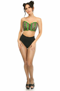 Lavish Holo & Fishnet Lace-Up Short Bustier Top