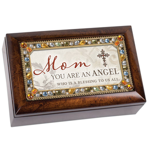 Mom You Are An Angel Petite Amber Tone Jeweled Music Box