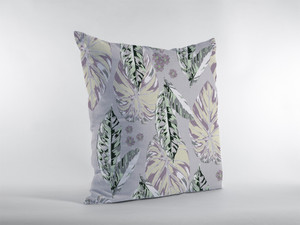 18” Blue Purple Tropical Leaf Zippered Suede Throw Pillow - 808230189553