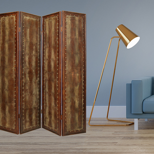 84" Brown Faux Leather Folding Four Panel Screen Room Divider