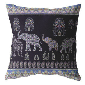 16” Purple Ornate Elephant Zippered Suede Throw Pillow - 808230189928