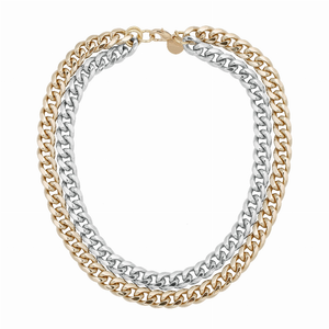TWO-TONED DOUBLE CURB CHAIN NECKLACE
