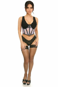 Lavish Sheer Lace & Faux Leather Open Cup Waist Cincher