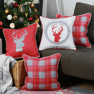 Set of 4 18" Winter Deer Throw Pillow Cover in Multicolor - 4512822898087