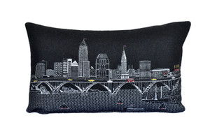 Homeroots Home Decor Cleveland Nighttime Skyline Lumbar Decorative Pillow, Black, 24 Inches
