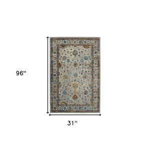 8' Orange and Ivory Floral Power Loom Runner Rug