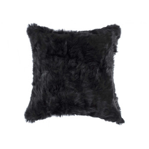 5" x 18" x 18" 100% Natural Rabbit Fur Black Pillow - 4512839594361