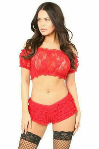 Sheer Lace Short Sleeve Peasant Top