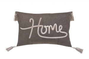13" X 20" GreyTaupe And White Text Zippered Polyester Throw Pillow With Tassels - 606114085393 13" X 20" GreyTaupe And White Text Zippered Polyester Throw Pillow With Tassels - 606114085393