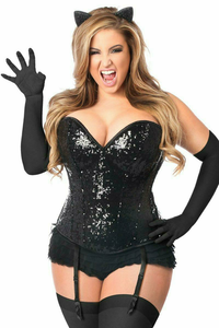 Top Drawer Sequin Black Cat Corset Costume