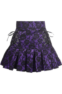 Satin Lace Overlay Lace-Up Skirt