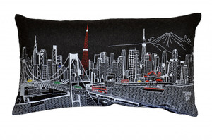 Homeroots Home Decor Tokyo Nighttime Skyline Lumbar Decorative Pillow, Black, 24 Inches
