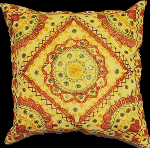 Indian Mirror Work Chandrama Cushion Cover Design Home Accent Furnishing - 16" x 16"