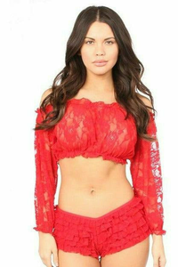 Sheer Lace Long Sleeve Peasant Top