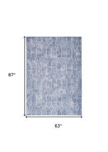 5' x 7' Blue and Off White Geometric Power Loom Washable Area Rug