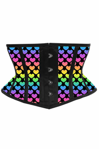 Lavish Hearts Print Satin Mini Cincher Corset