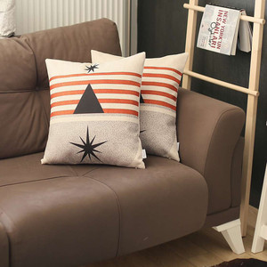 Set Of 2 Orange And Ivory Striped Pillow Covers - 808230029569