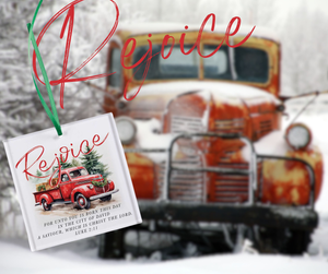 Ornament Red Truck With Trees Glass