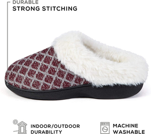 Roxoni Womens Cozy Memory Foam Slippers, Fuzzy Warm Faux Fur, Indoor Outdoor Rubber Sole